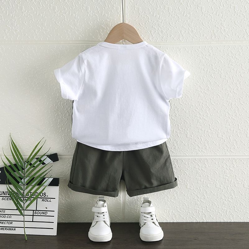 2pcs Toddler Boy Gentleman Suit, Faux-two Top and Elasticized Shorts Set Green big image 2