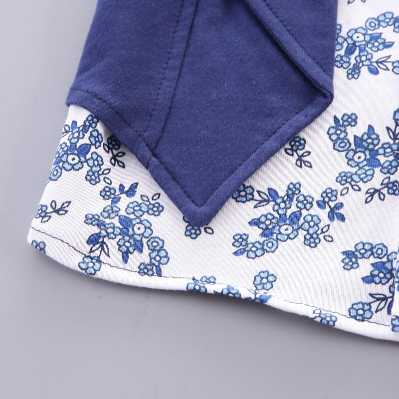 2pcs Toddler Boy Preppy style Faux-two Floral Print Shirt and Pants Set Dark Blue big image 4