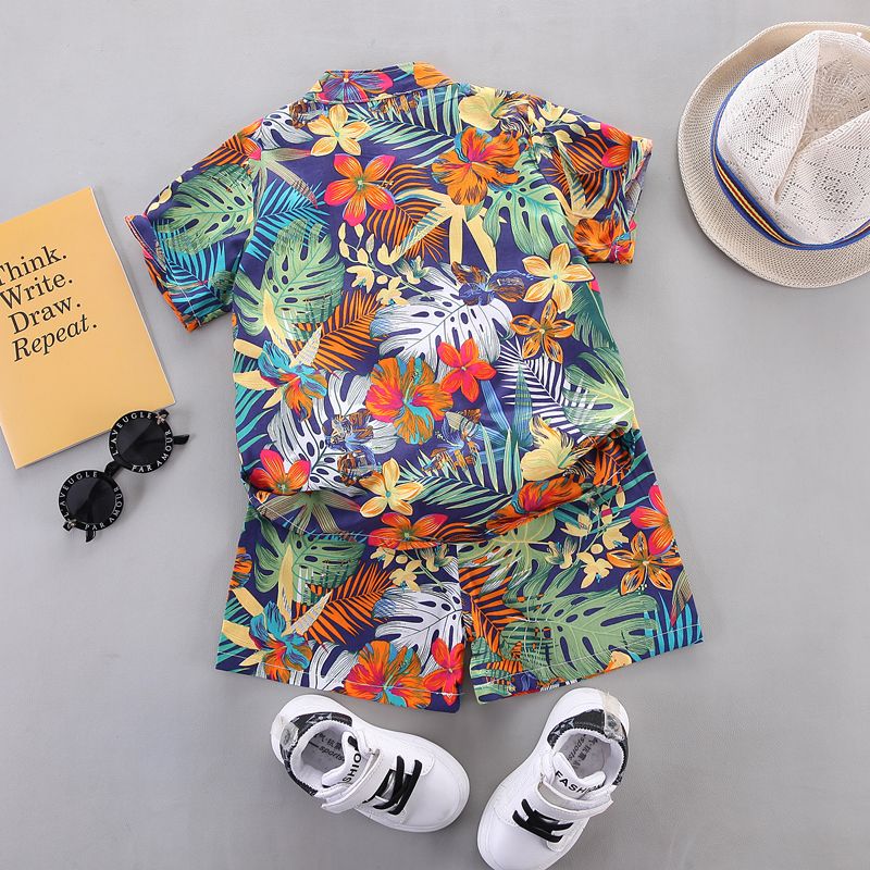 2pcs Toddler Boy Trendy Floral Print Cotton Shirt and Shorts Set Multi-color big image 2