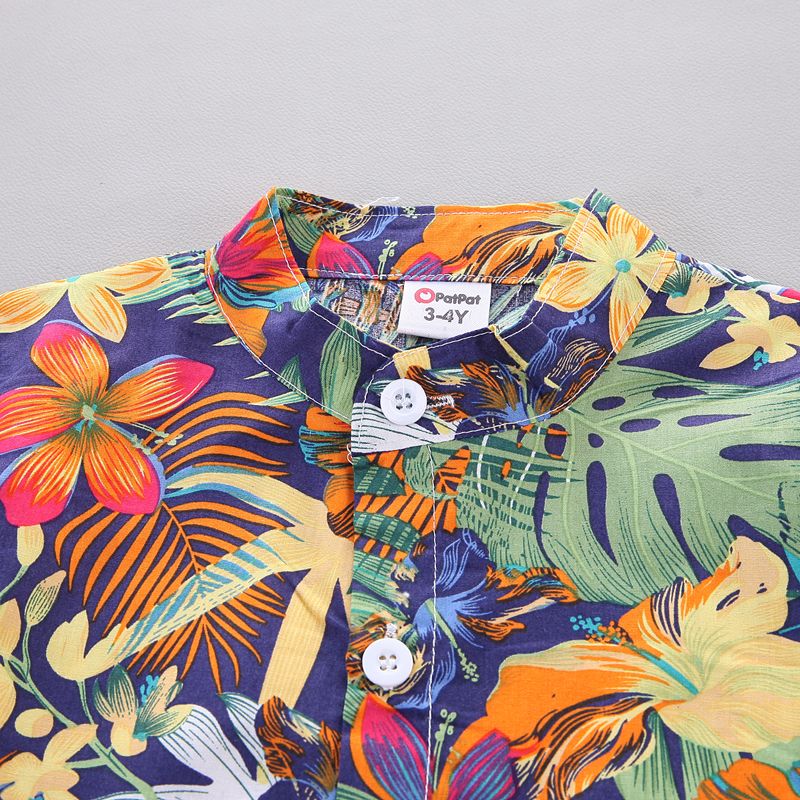 2pcs Toddler Boy Trendy Floral Print Cotton Shirt and Shorts Set Multi-color big image 3