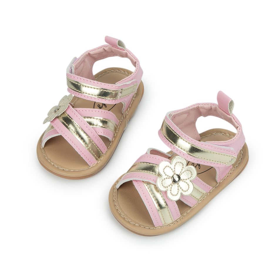 Baby / Toddler Floral Decor Two Tone Open Toe Sandals Prewalker Shoes Pink big image 2