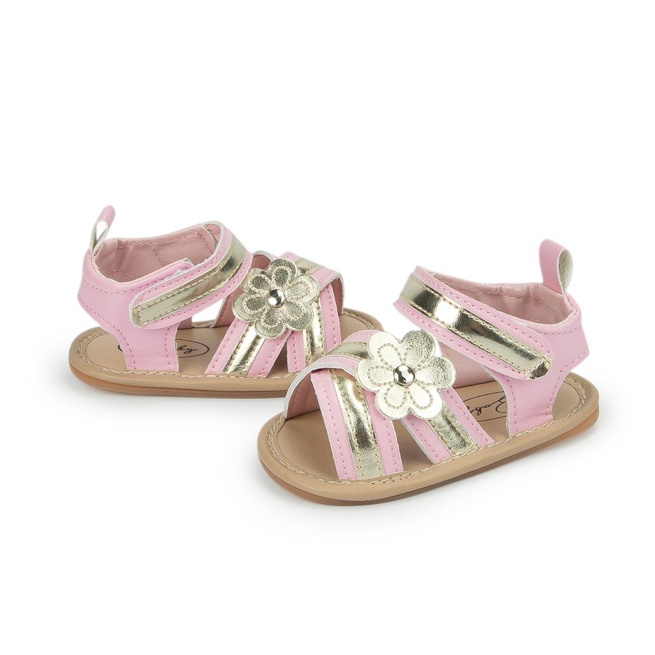 Baby / Toddler Floral Decor Two Tone Open Toe Sandals Prewalker Shoes Pink big image 3