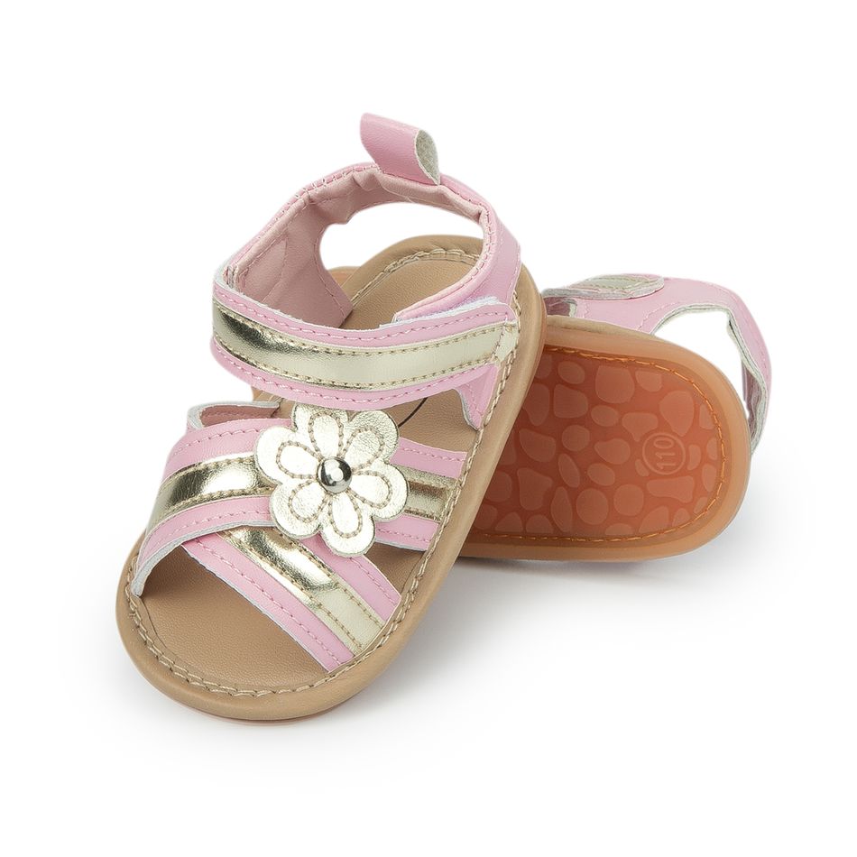 Baby / Toddler Floral Decor Two Tone Open Toe Sandals Prewalker Shoes Pink big image 4