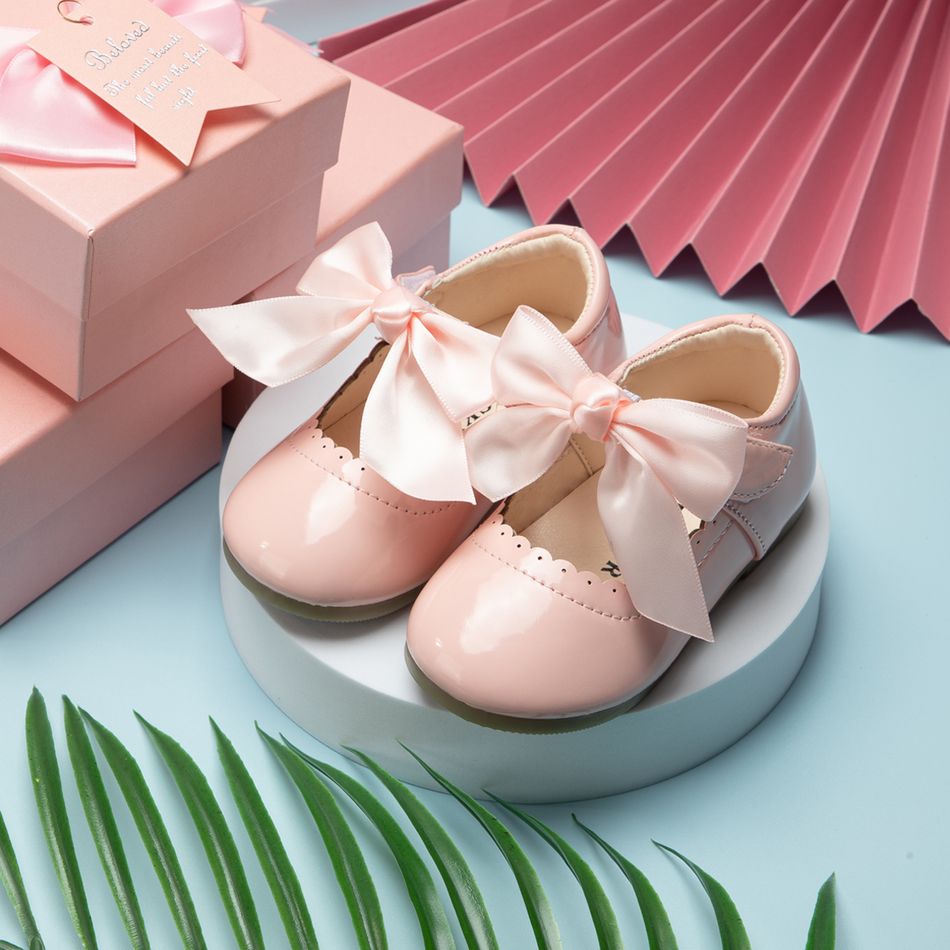 Toddler / Kid Wavy Edge Bow Ribbon Decor White Princess Shoes Pink big image 2