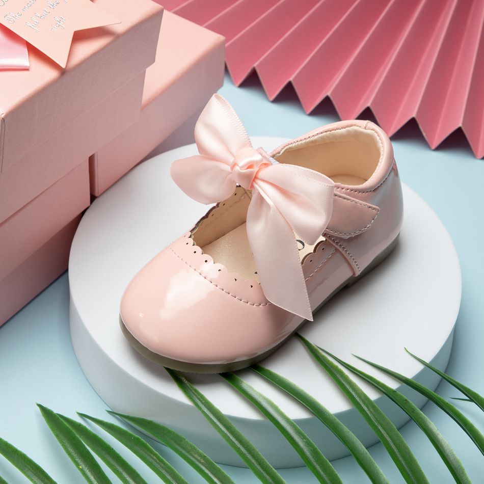 Toddler / Kid Wavy Edge Bow Ribbon Decor White Princess Shoes Pink big image 3