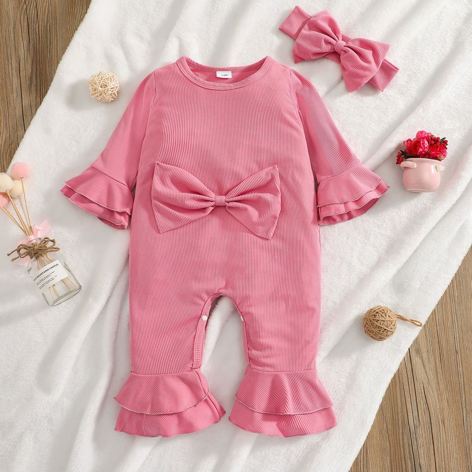 2PCS مضلع الصلبة الحمراء مضيئة الأكمام طفل bowknot حللا مجموعة زهري big image 1