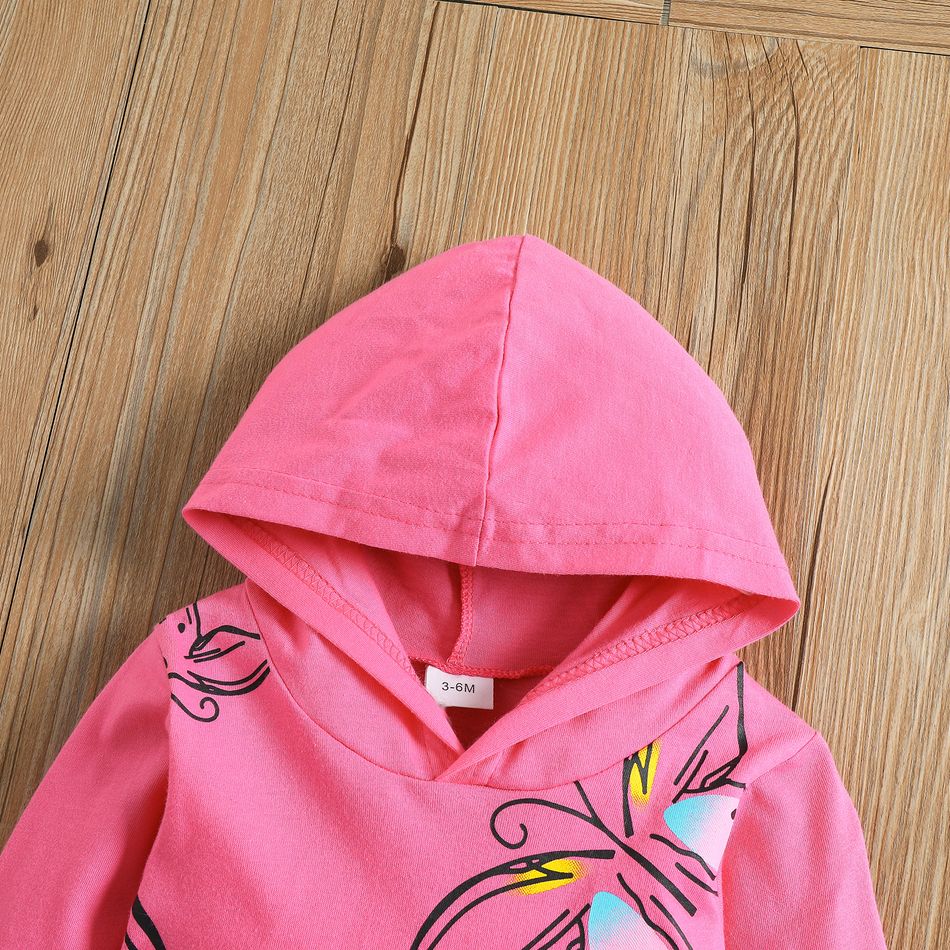 100% Cotton 2pcs Baby Girl Butterfly Print Long-sleeve Hoodie and Trousers Set Rosy big image 2