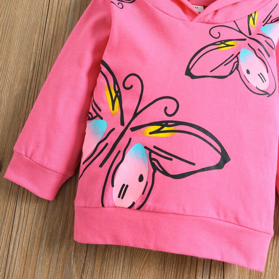 100% Cotton 2pcs Baby Girl Butterfly Print Long-sleeve Hoodie and Trousers Set Rosy big image 3