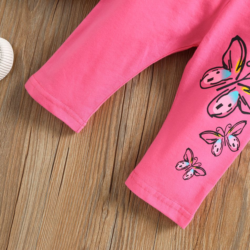 100% Cotton 2pcs Baby Girl Butterfly Print Long-sleeve Hoodie and Trousers Set Rosy big image 6