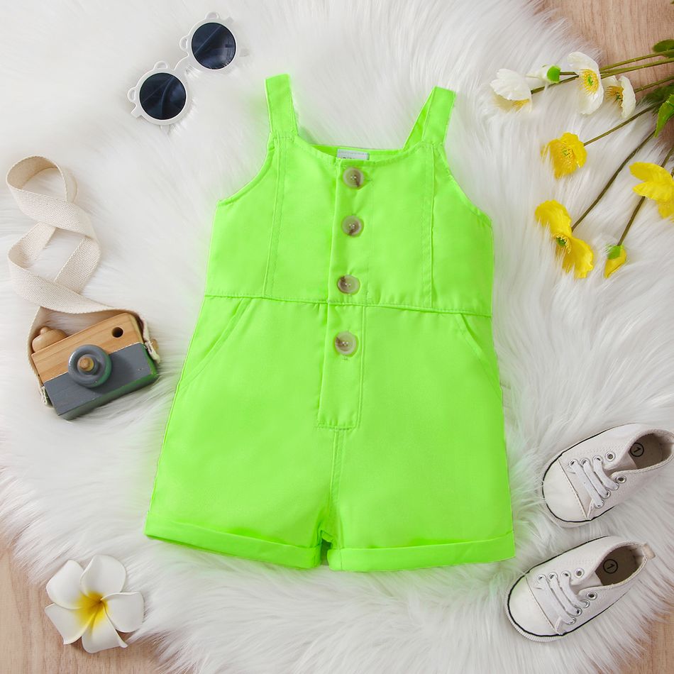 Baby-Jeans-Overall-Shorts mit Knöpfen vorne in fluoreszierendem Grün mit Rollsaum grün