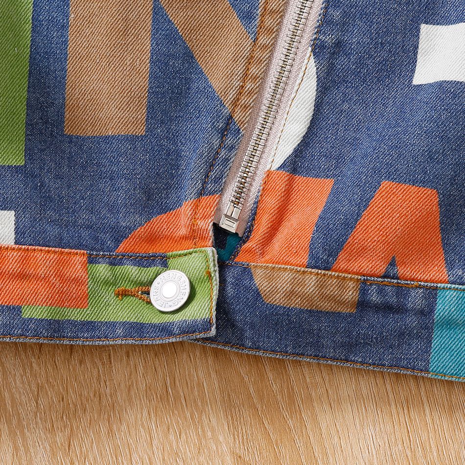 Toddler Boy Trendy Letter Print Zipper Design Denim Jacket Light Blue big image 5