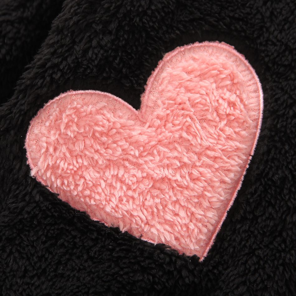 Toddler Girl Sweet Heart Pattern Flannel Fleece Hooded Jacket Coat Black big image 4