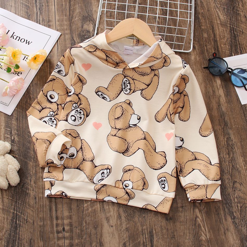 Toddler Girl Animal Bear Print Hoodie Sweatshirt Beige
