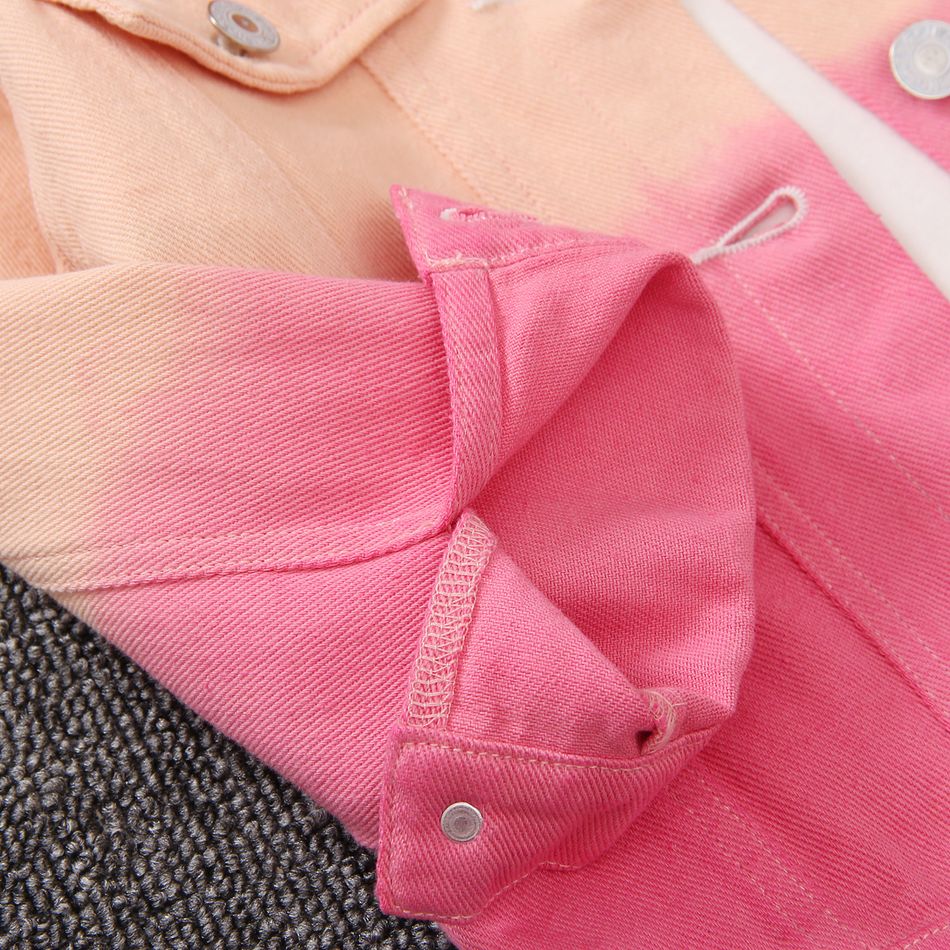 Toddler Girl Sweet Tie Dyed Colorblock Lapel Collar Denim Jacket Pink big image 5