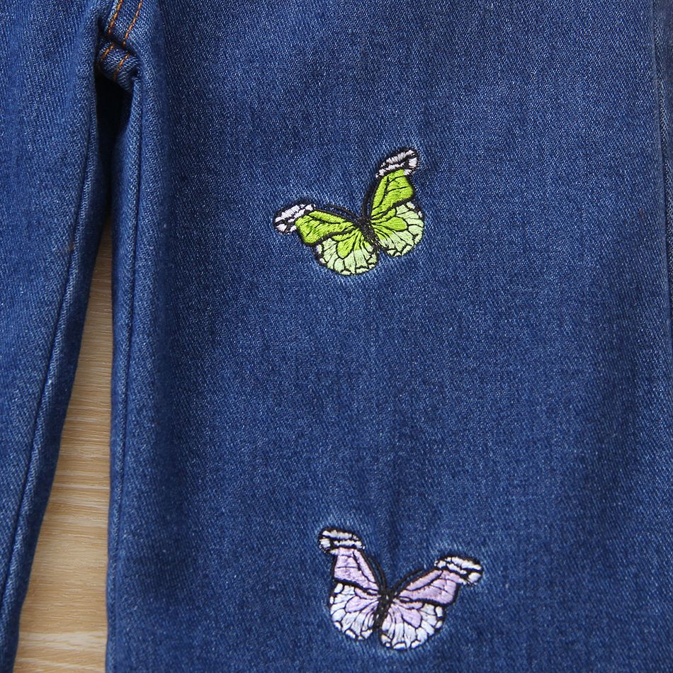 Toddler Girl Butterfly Embroidered Straight Denim Jeans Blue big image 6
