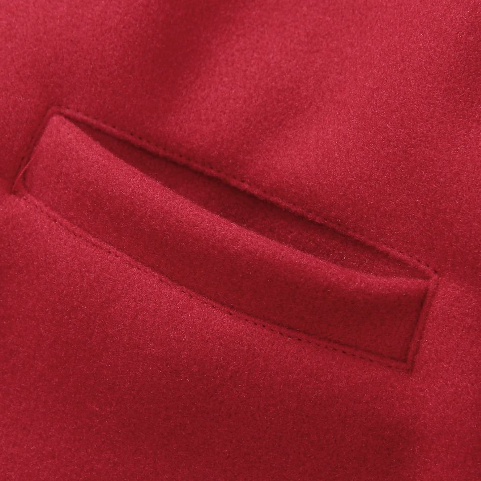 Toddler Girl Plaid Splice Lapel Collar Button Design Belted Red Blend Coat Red big image 7