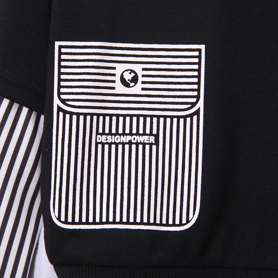 2pcs Toddler Boy Trendy Faux-two Letter Print Pullover Sweatshirt and Pants Set Black big image 7