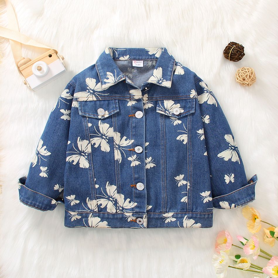 Toddler Boy/Girl Trendy Denim Lapel Collar Floral Print Jacket Light Blue big image 2