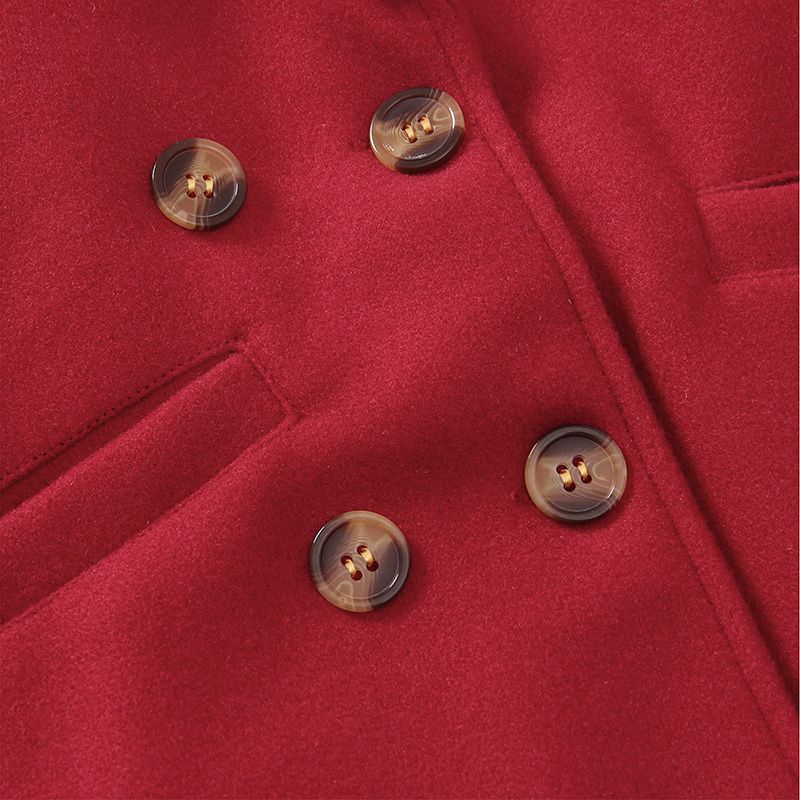 Toddler Girl Plaid Splice Lapel Collar Button Design Belted Red Blend Coat Red big image 5