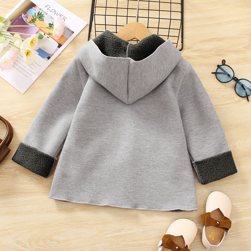 Toddler Boy Fleece Pocket Design Grey Hooded Jacket Coat Light Grey big image 6