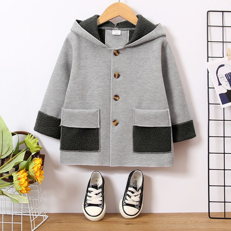 Toddler Boy Fleece Pocket Design Grey Hooded Jacket Coat Light Grey big image 7