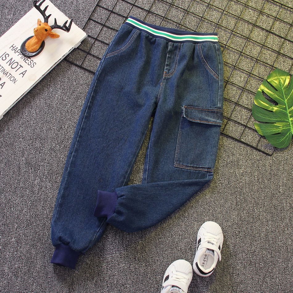 Kid Boy Pocket Design Elasticized Denim Jeans Light Blue big image 2