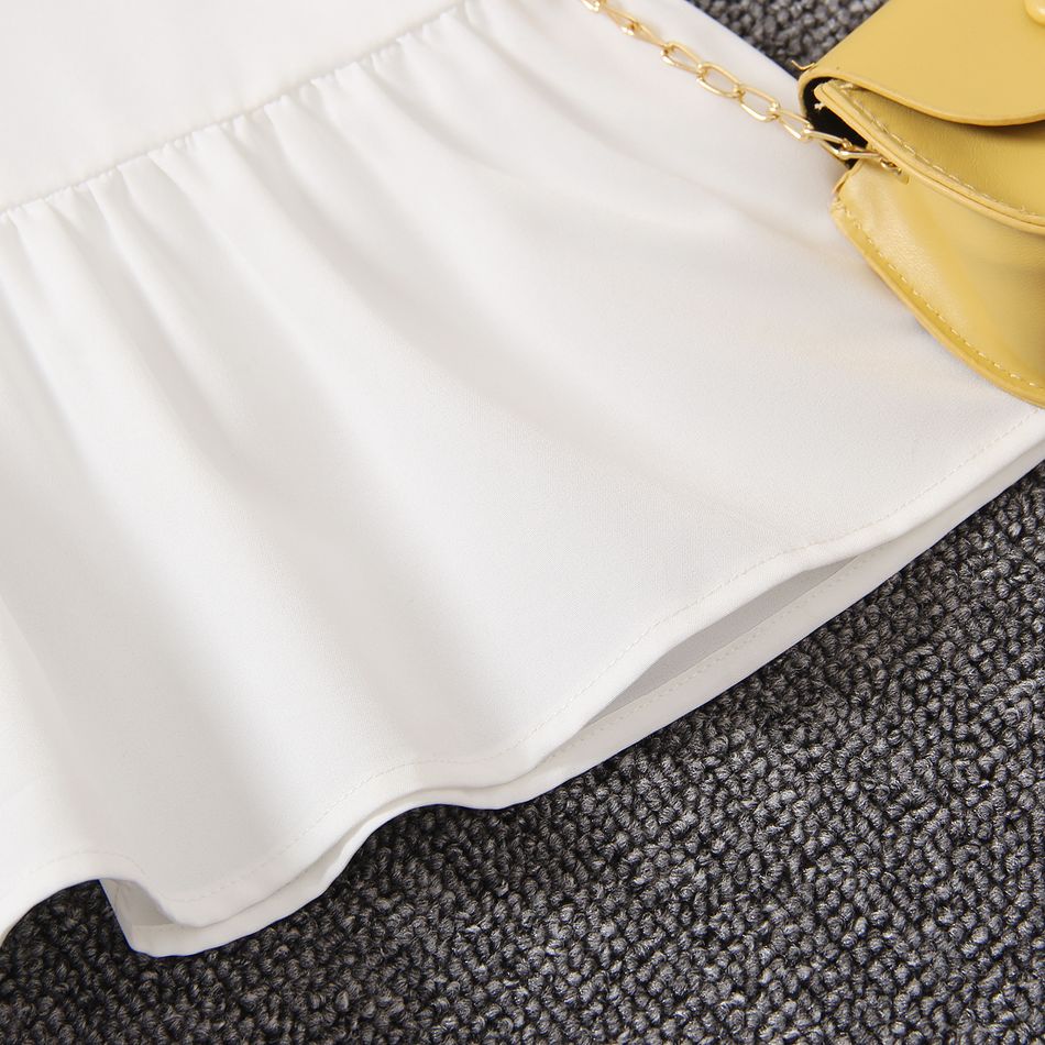 2pcs Toddler Girl Elegant  Butterfly Print Denim Vest and Lapel Collar Button Design Fashionable White Shirt Dress Set White big image 6