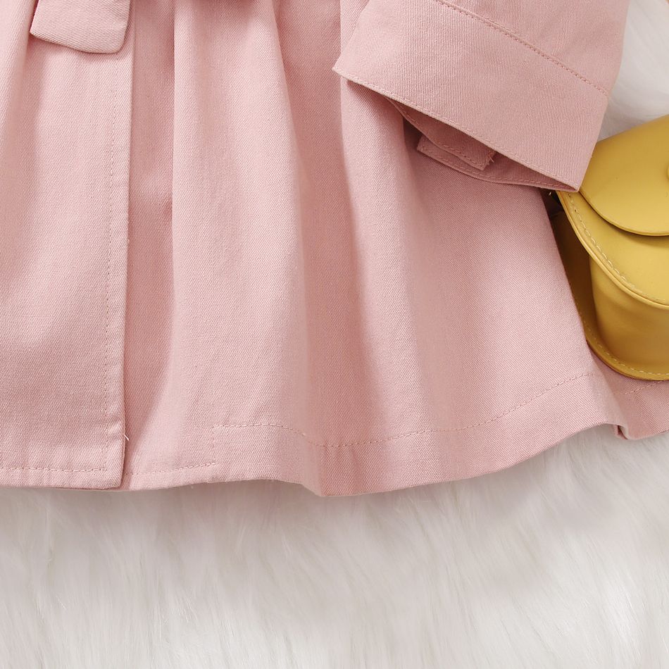 Toddler Girl Elegant Lapel Collar Belted Pink Trench Coat Pink big image 4