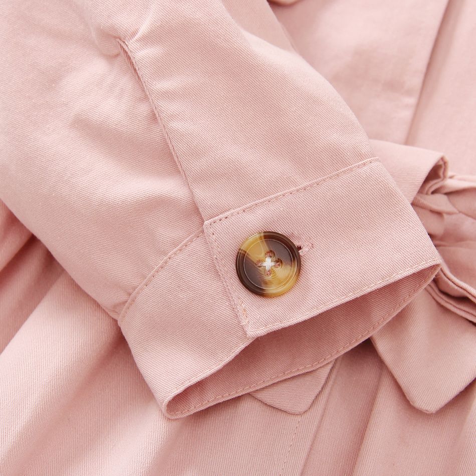 طفلة صغيرة أنيقة طية صدر السترة طوق حزام معطف واق من المطر الوردي زهري big image 6