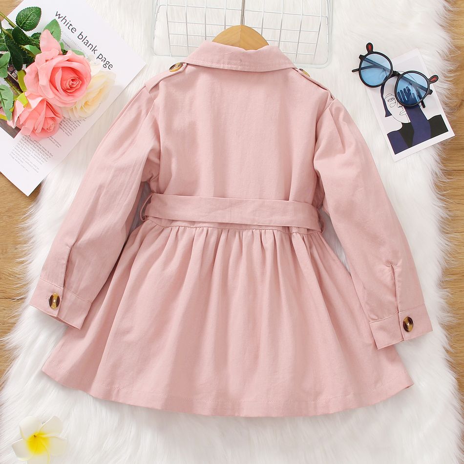 Toddler Girl Elegant Lapel Collar Belted Pink Trench Coat Pink big image 7