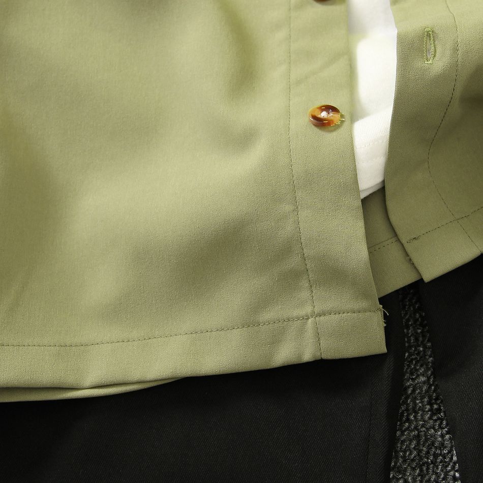 2pcs Kid Boy Colorblock Buckle Design Long-sleeve Shirt and Black Pants Set Green big image 7