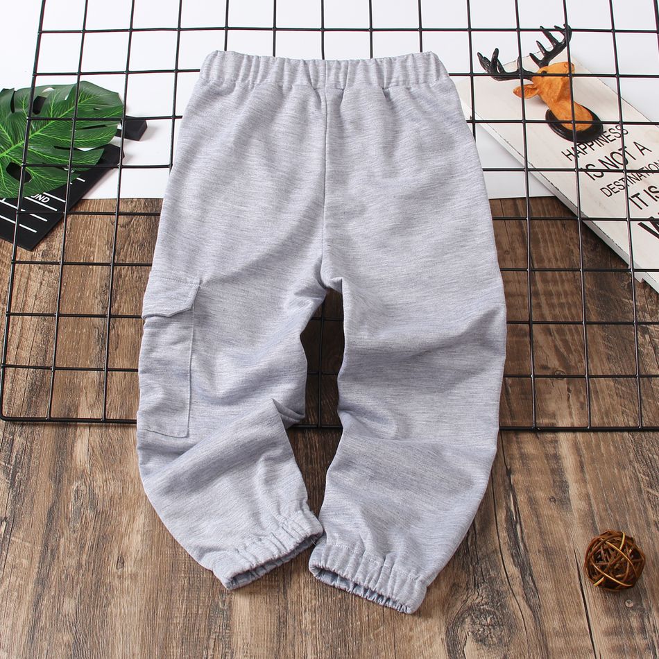 Toddler Boy Trendy Letter Embroidered Pocket Design Pants Grey big image 3
