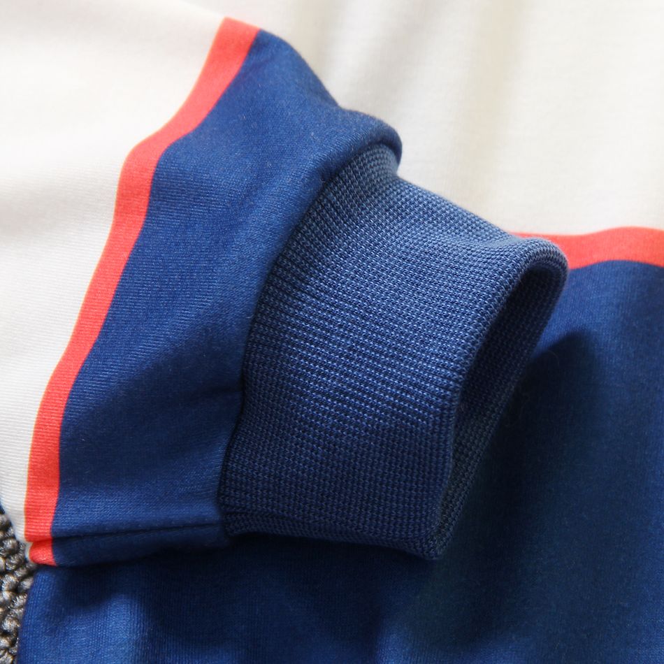 2pcs Toddler Boy Trendy Stripe Colorblock Sweatshirt and Pocket Design Pants Set Blue big image 5