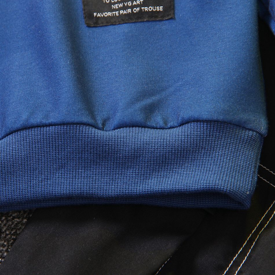 2pcs Toddler Boy Trendy Stripe Colorblock Sweatshirt and Pocket Design Pants Set Blue big image 6