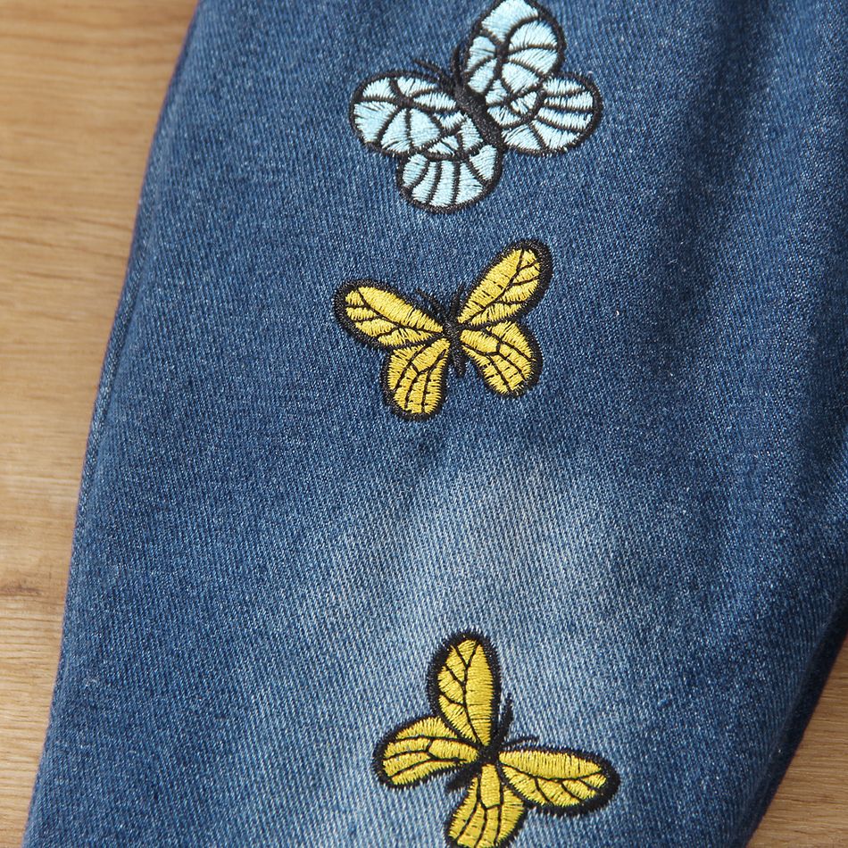 Toddler Girl Butterfly Embroidered Flared Denim Jeans Blue big image 4