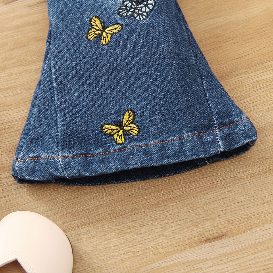 Toddler Girl Butterfly Embroidered Flared Denim Jeans Blue big image 6