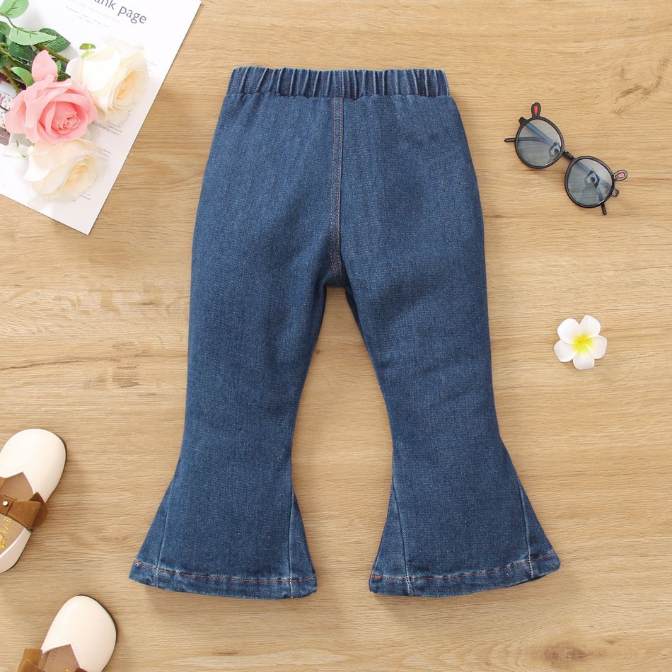 Toddler Girl Butterfly Embroidered Flared Denim Jeans Blue big image 2