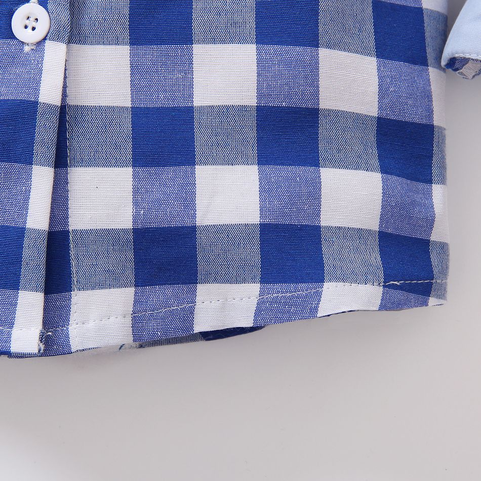 Toddler Boy Classic Plaid Lapel Collar Long-sleeve Shirt Blue big image 5