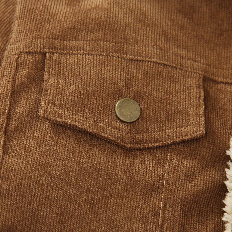 Kid Boy/Kid Girl Fleece Lined Lapel Collar Button Design Corduroy Coat Brown big image 4