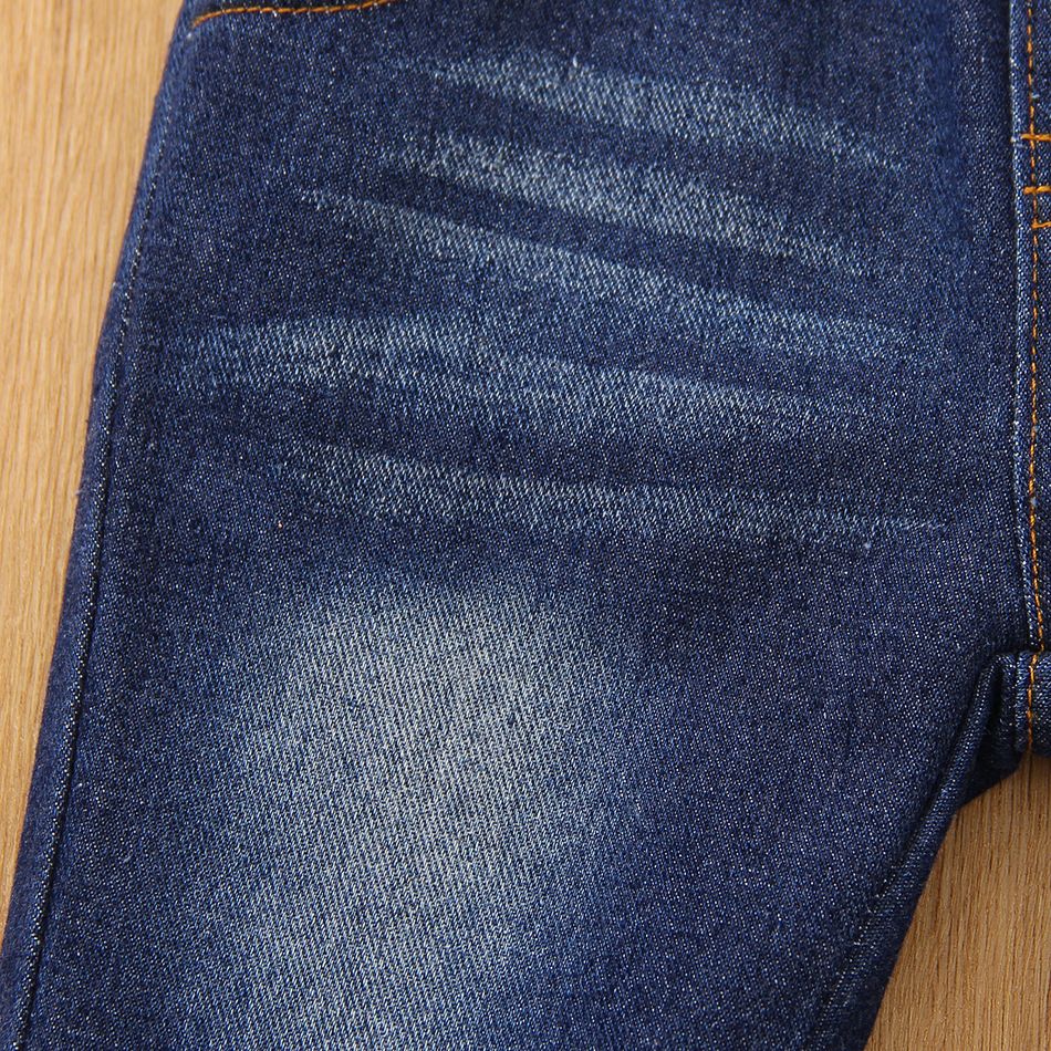 Toddler Girl Trendy Denim Leopard Print Splice Flared Jeans Blue big image 5