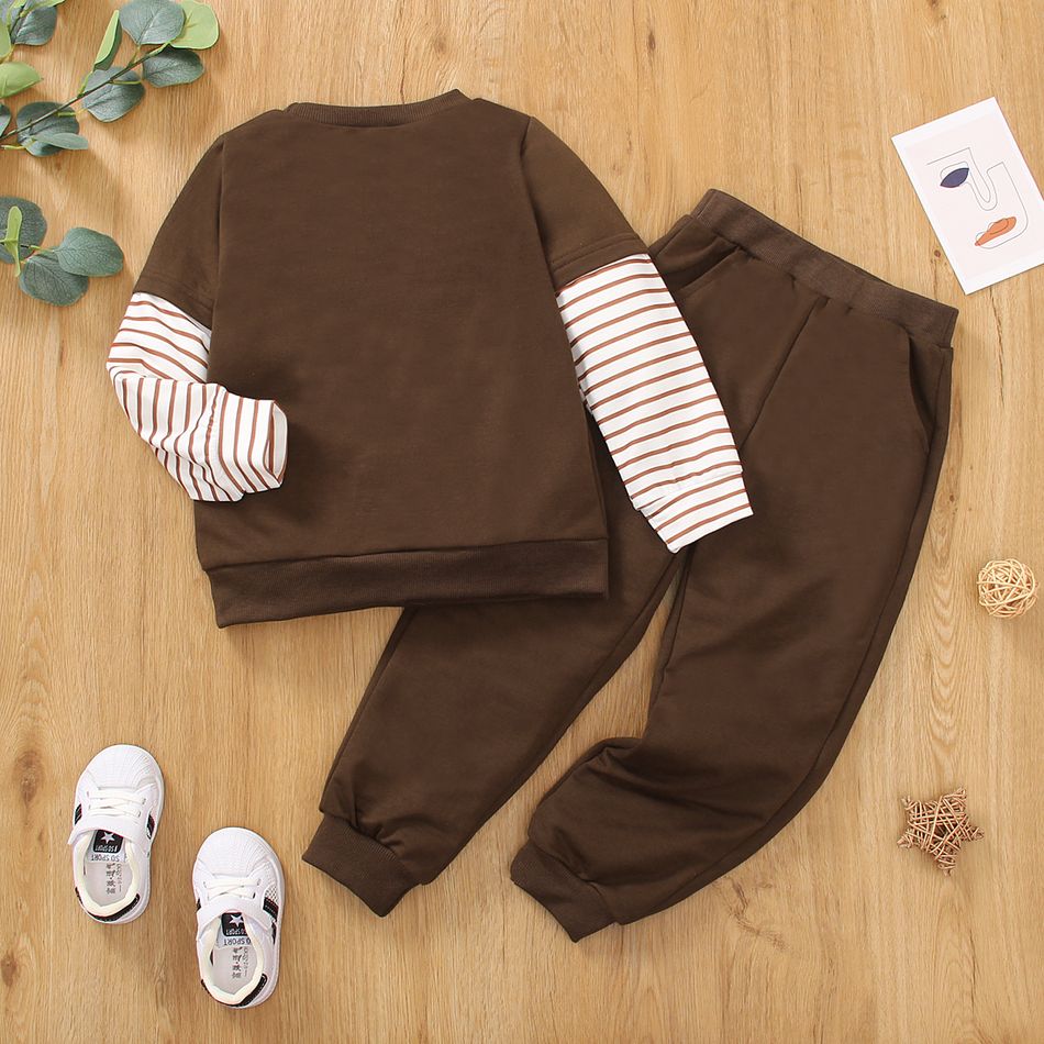 2pcs Toddler Boy Thanksgiving Faux-two Sweatshirt and Pants Set Brown big image 2