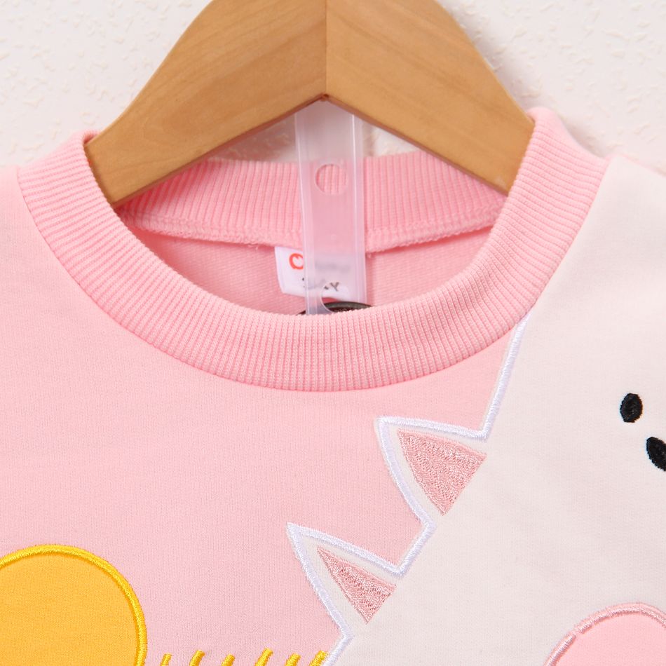 2pcs Toddler Girl Playful Denim Jeans and Unicorn Embroidered Sweatshirt Set Pink big image 3
