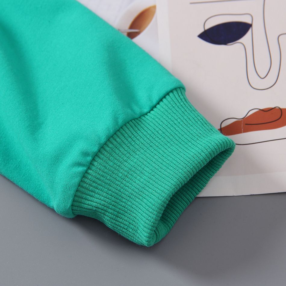 2pcs Toddler Boy Trendy Faux-two Colorblock Hoodie Sweatshirt and Pants Set Turquoise big image 5