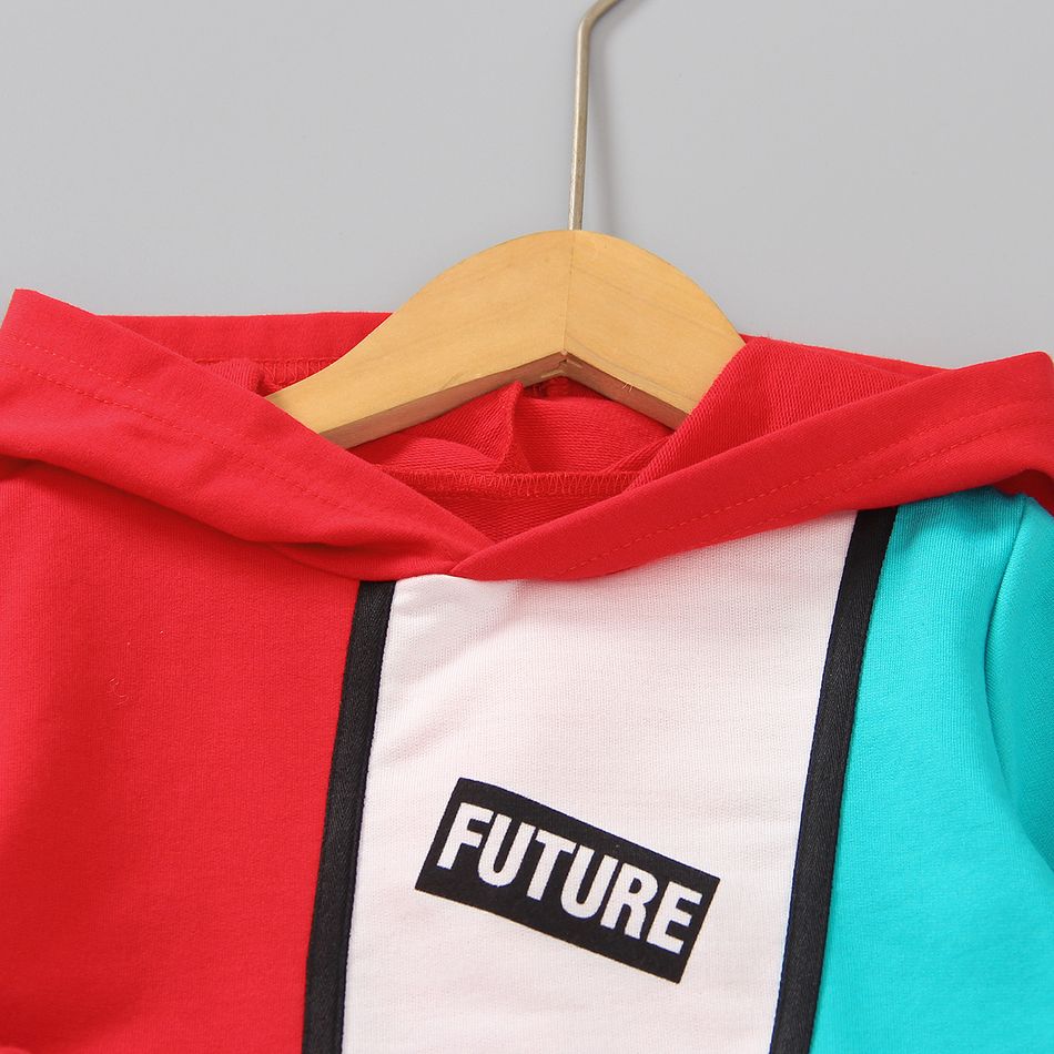 2pcs Toddler Boy Trendy Letter Print Colorblock Hoodie Sweatshirt and Pants Set Color block big image 3
