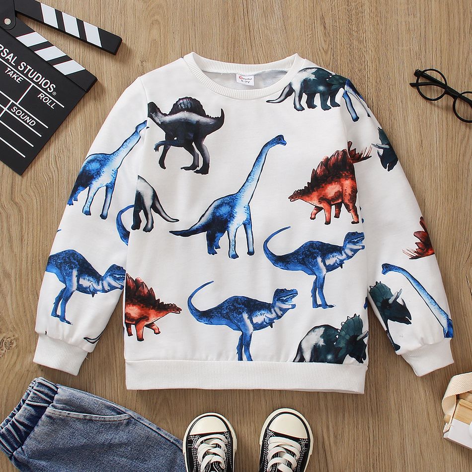 Kid Boy Animal Dinosaur Print Pullover Sweatshirt White big image 1