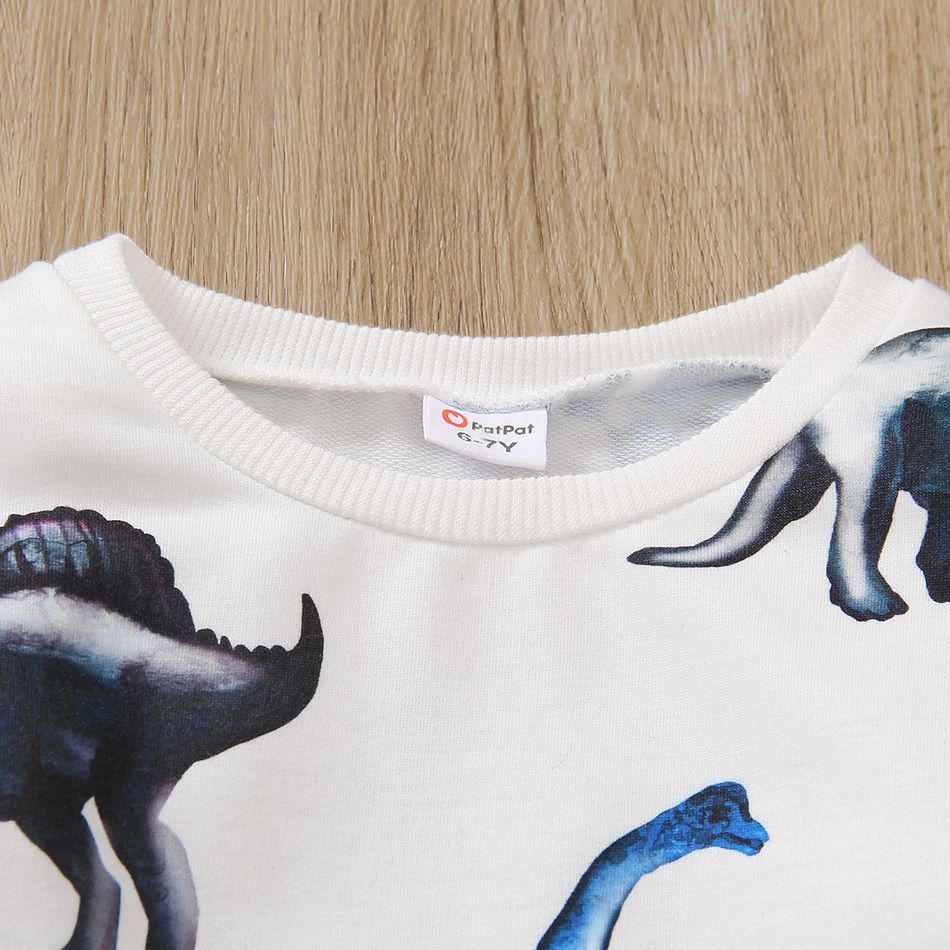Kid Boy Animal Dinosaur Print Pullover Sweatshirt White big image 2