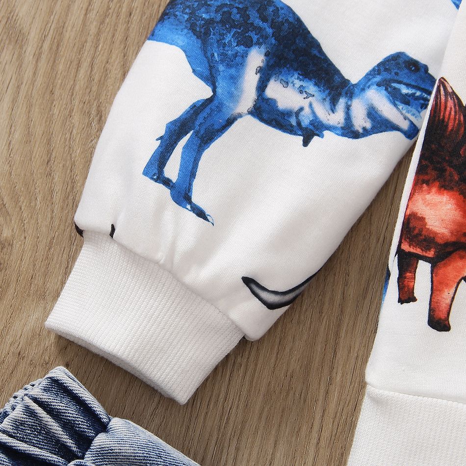 Kid Boy Animal Dinosaur Print Pullover Sweatshirt White big image 4