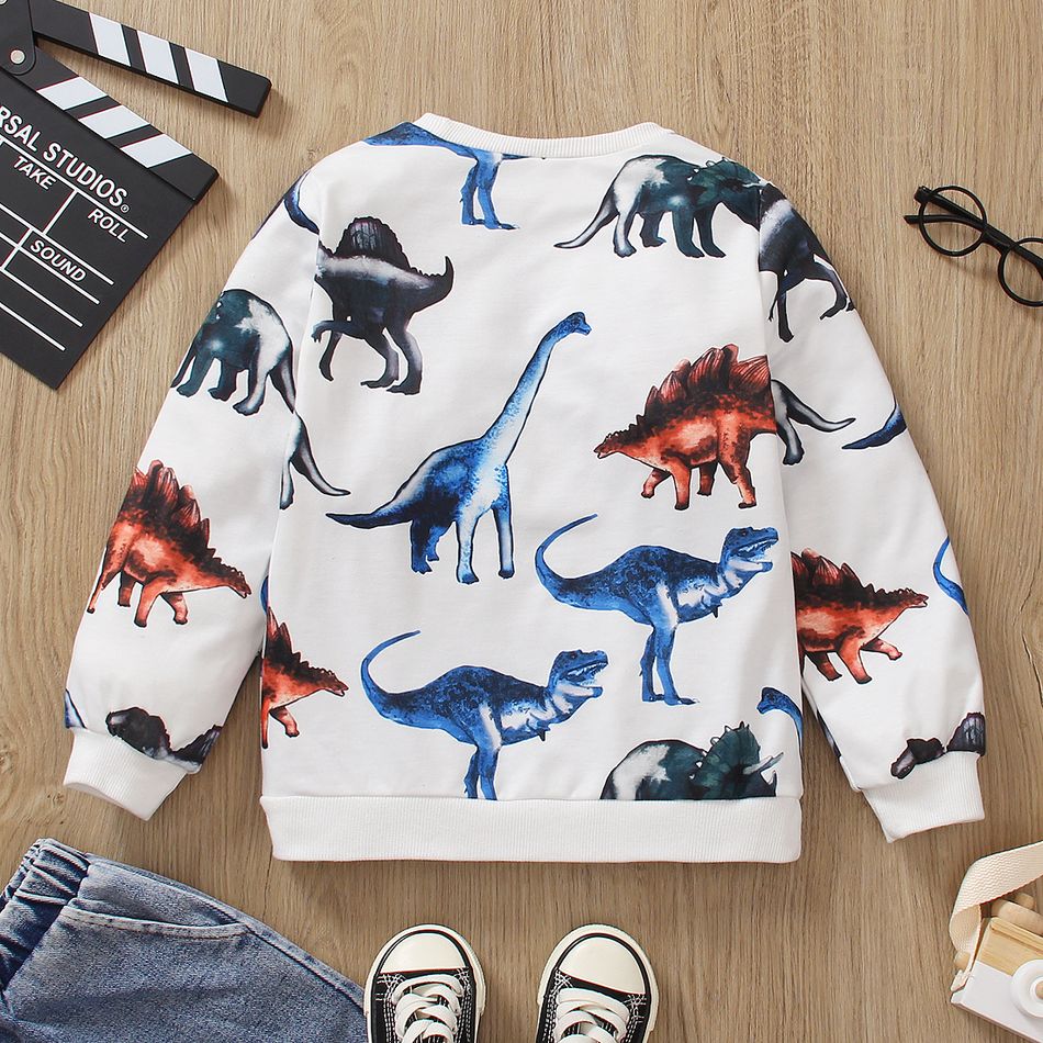 Kid Boy Animal Dinosaur Print Pullover Sweatshirt White big image 6