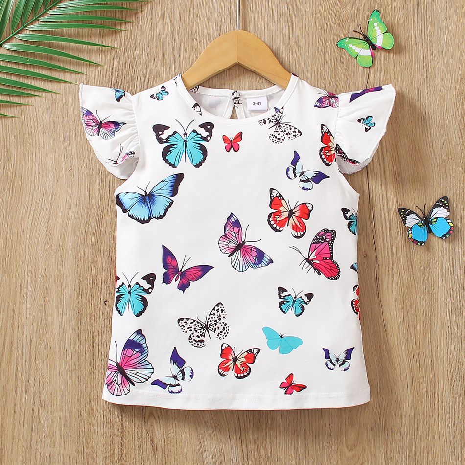 Toddler Girl Sweet Butterfly Print Flutter-sleeve Tee White