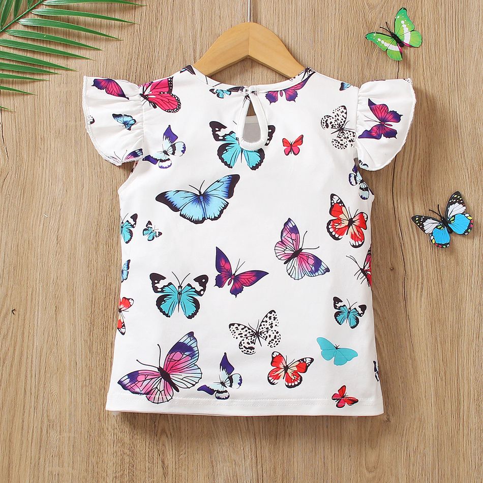 Toddler Girl Sweet Butterfly Print Flutter-sleeve Tee White big image 2